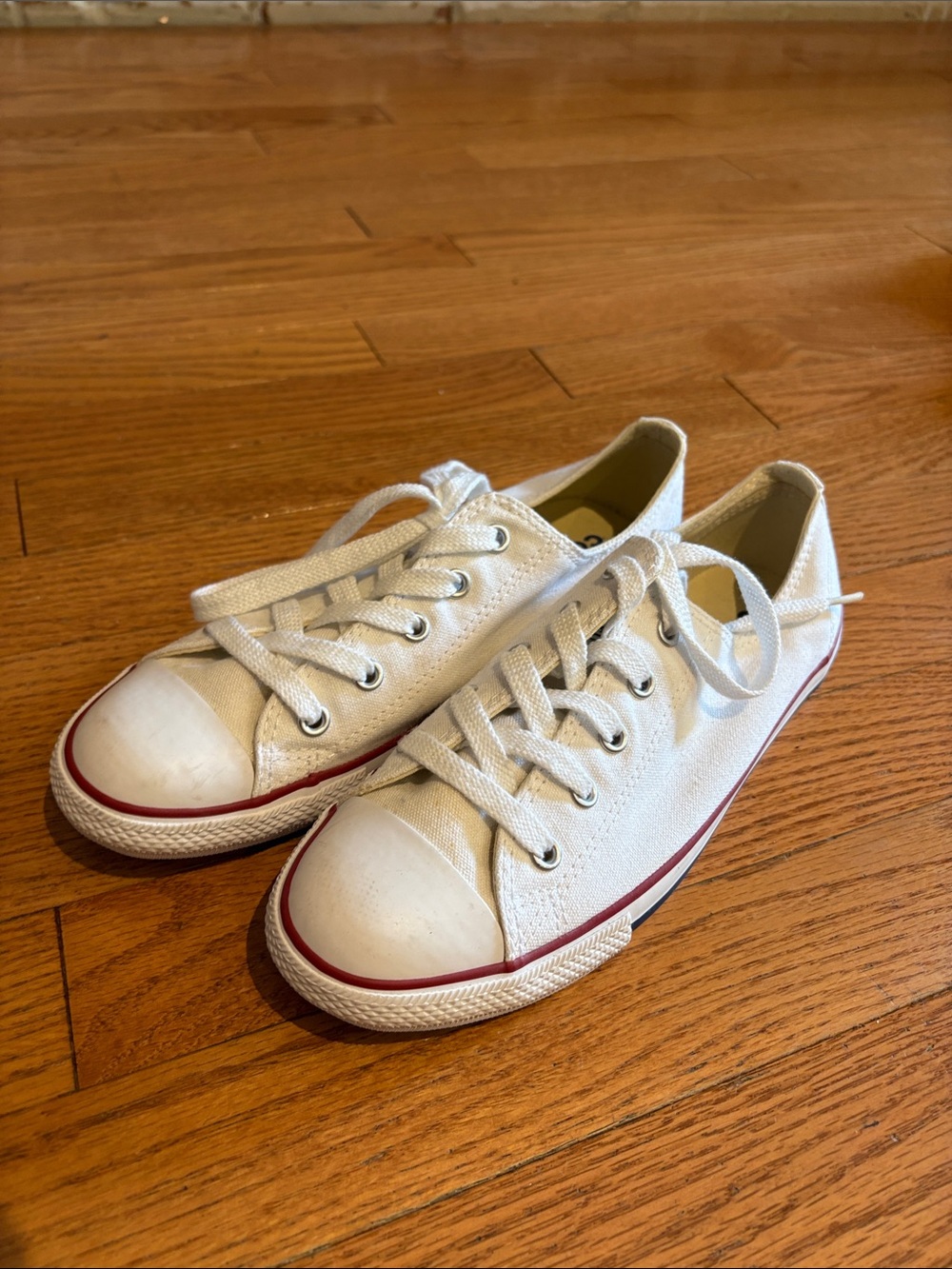 Converse White Canvas Low-Top Sneakers with Red Trim